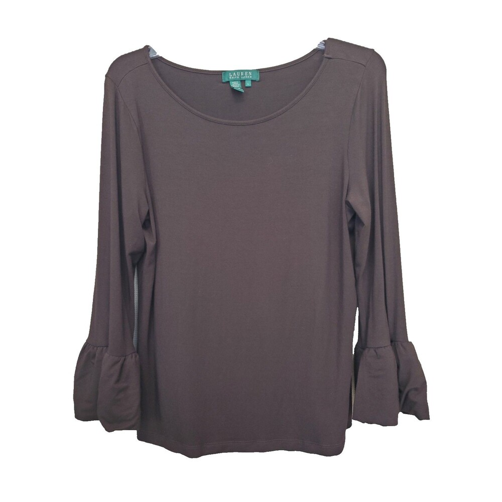 Lauren Ralph Lauren Brown Knit Bell Sleeve Top Jesey Knit Size Large
